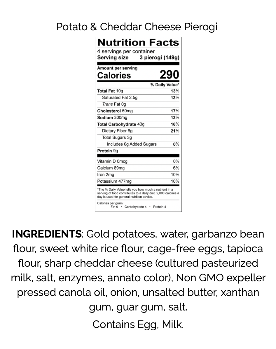 Old World Gluten-Free Potato & Cheddar Cheese Pierogi