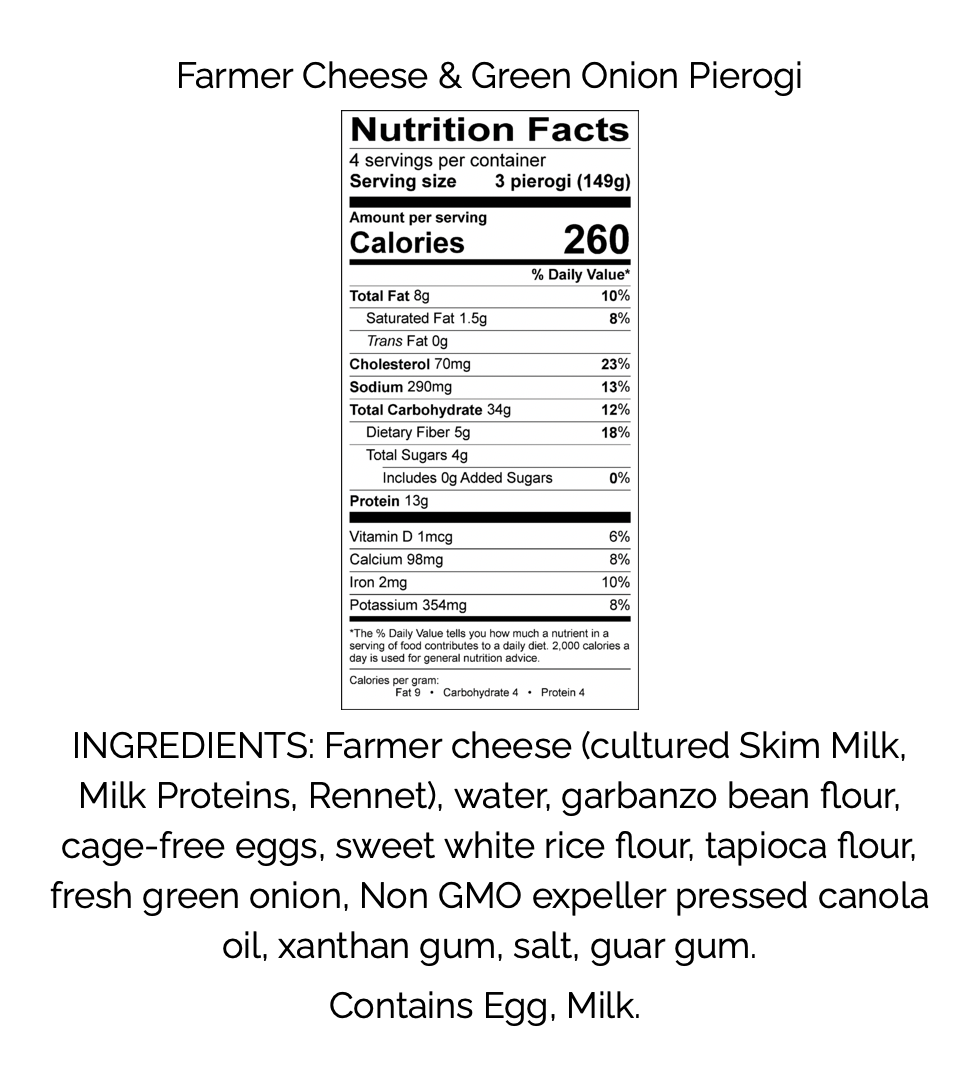 Old World Gluten-Free Farmers Cheese & Green Onion Pierogi