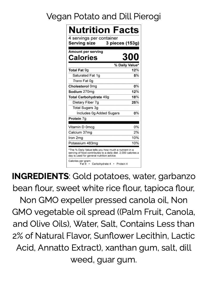 Old World Gluten-Free VEGAN Potato & Dill Pierogi